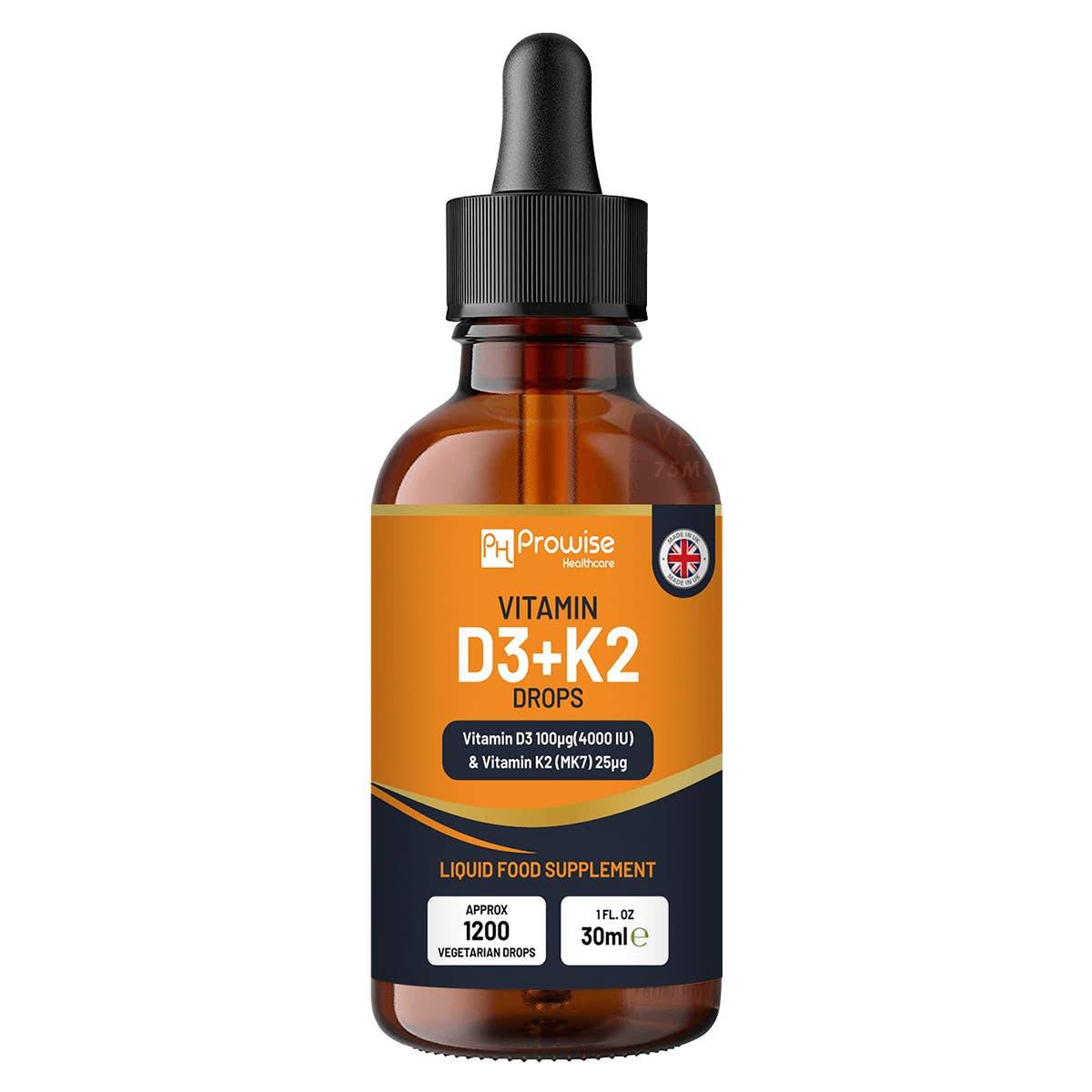 Vitamin D3 4000iu + K2 MK7 25µg liquid drops bottle front view