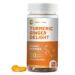 Turmeric Ginger Delight gummies bottle with peach flavor