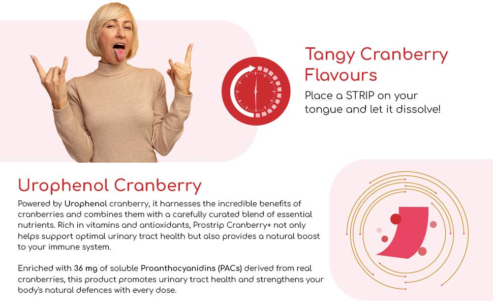 Tangy cranberry flavor and Urophenol benefits