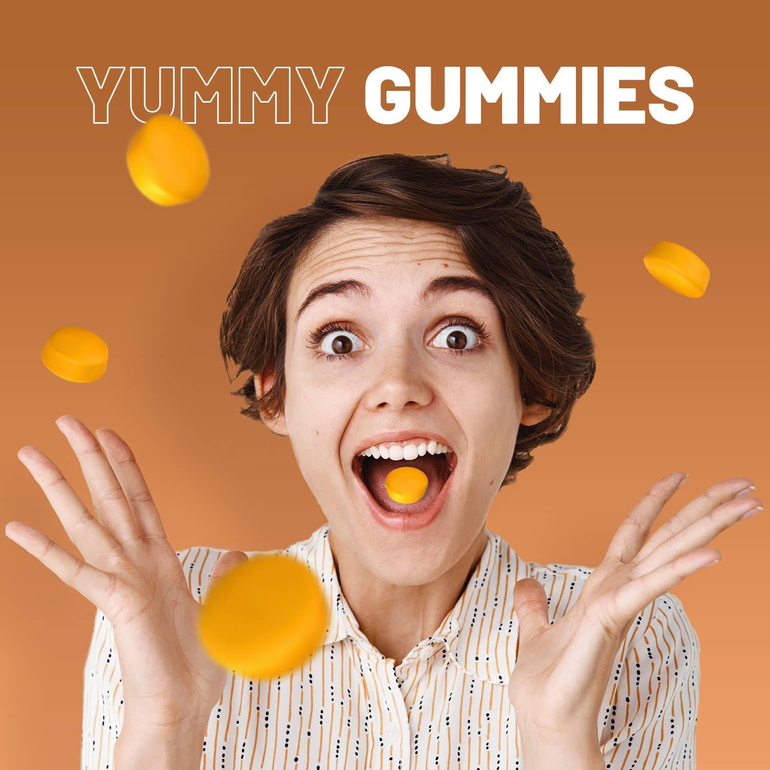 Excited person with Turmeric Ginger Delight gummies