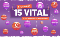 a bunch of vitamins that are on a purple background