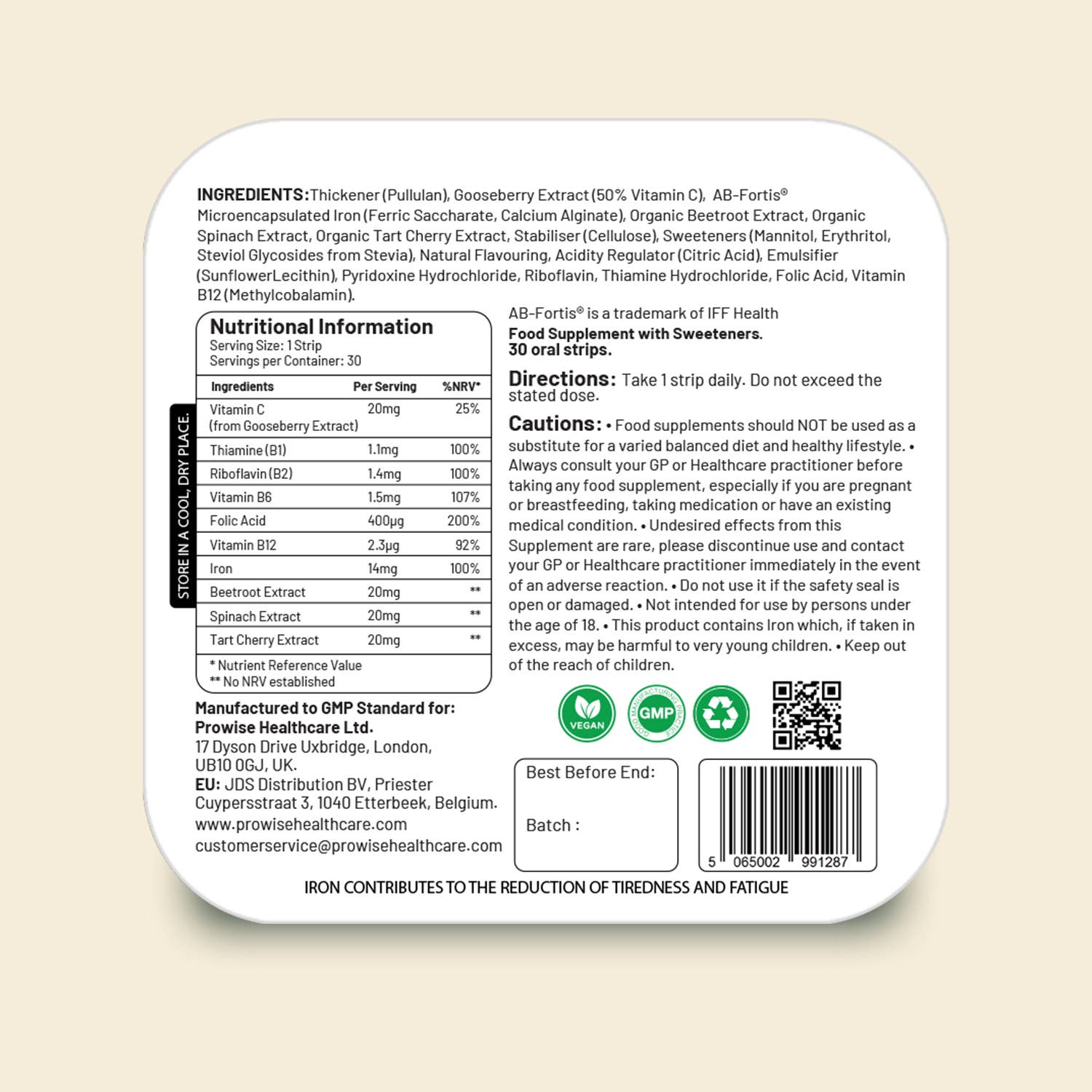 Nutritional information and ingredients of PROSTRIP