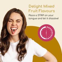 Mixed fruit flavor PROSTRIP dissolving on tongue