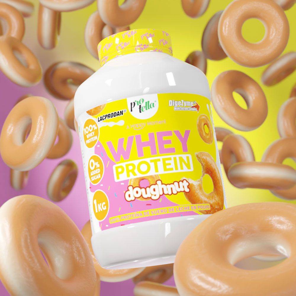 Whey Protein Doughnut 1kg with floating doughnuts