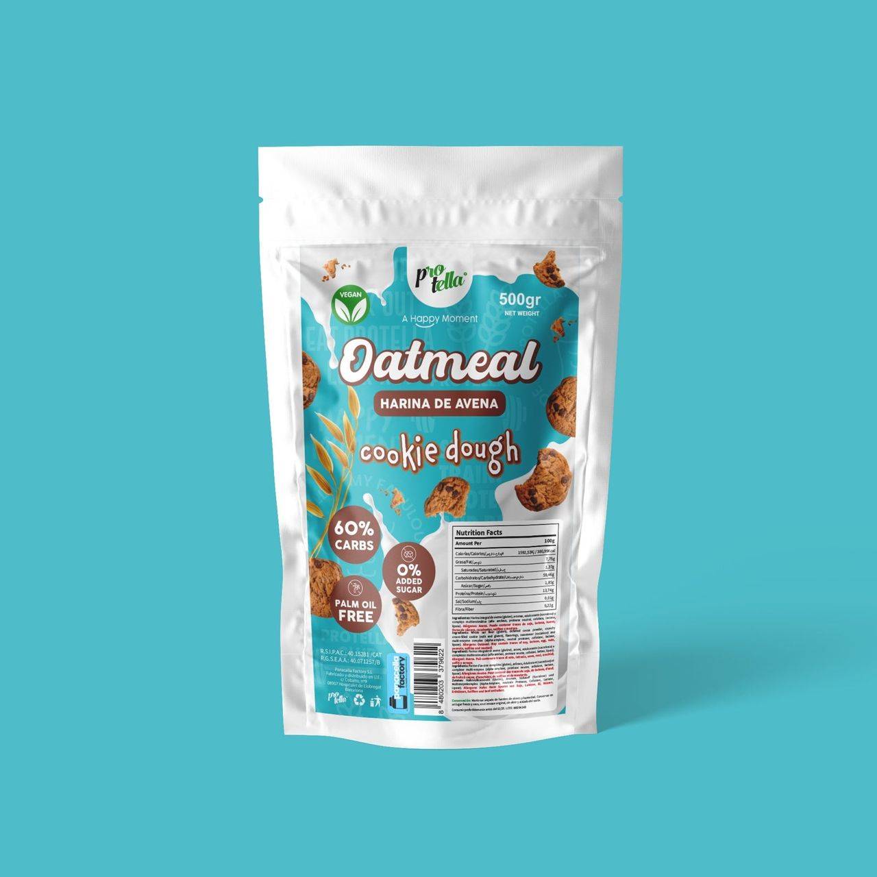 Oatmeal 500g Cookie Dough flavor in a resealable bag