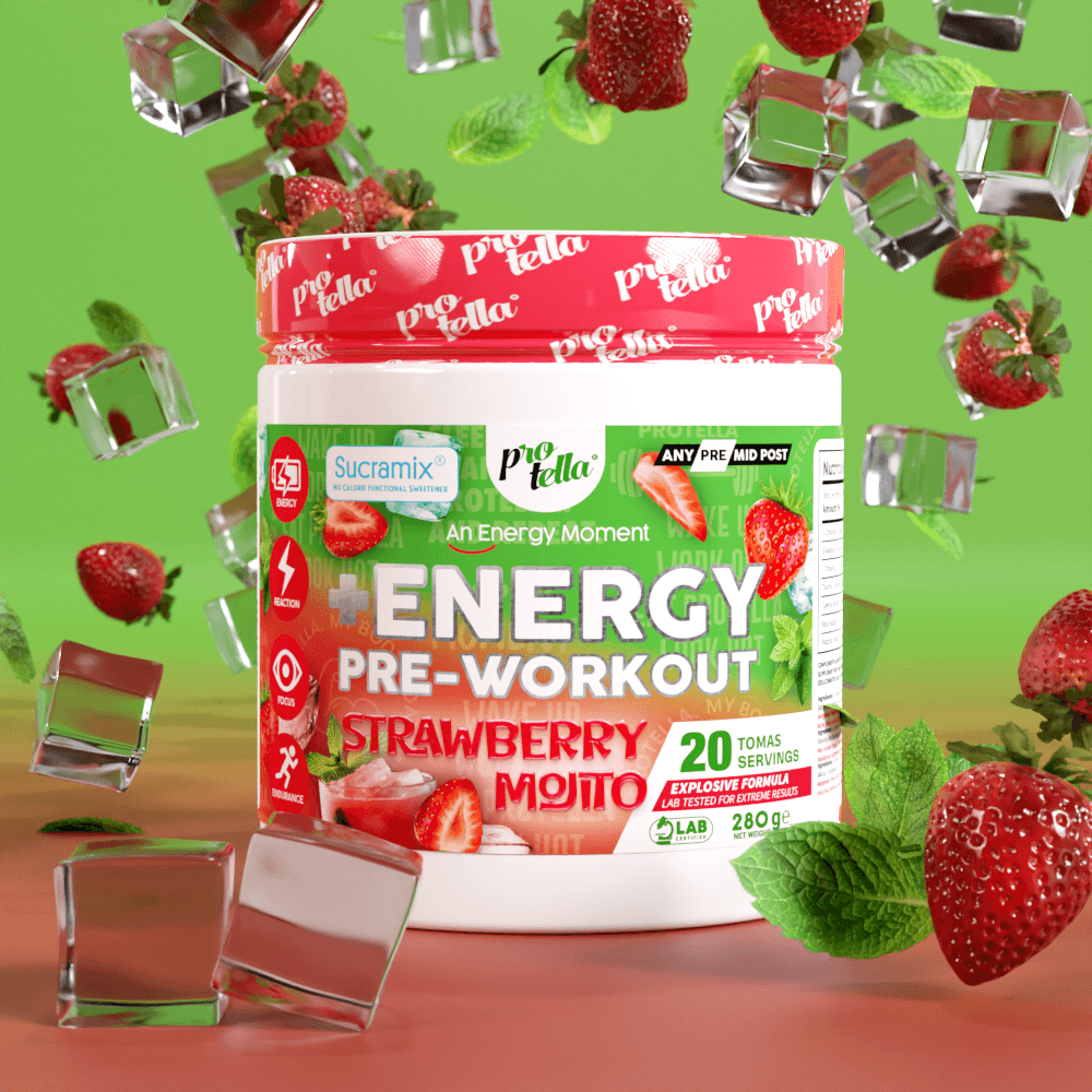 Energy Pre-Workout Strawberry Mojito 280g with strawberries