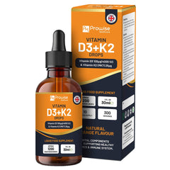 Vitamin D3 4000iu + K2 MK7 25µg orange liquid drops box and bottle