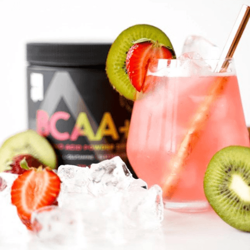 a strawberry kiwi and a can of bcaa