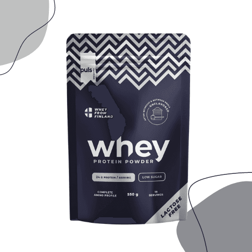 a bag of whey protein powder on a white background