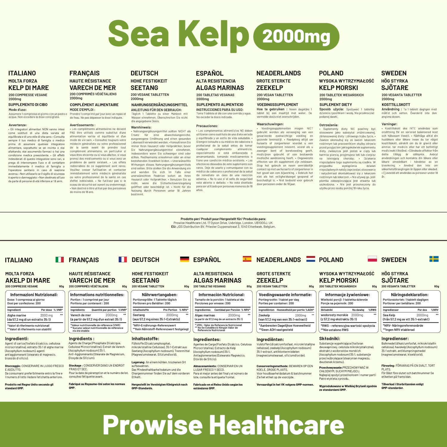 Sea Kelp 2000mg multilingual product information