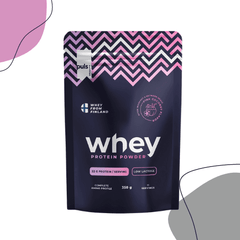 a bag of whey powder on a white background