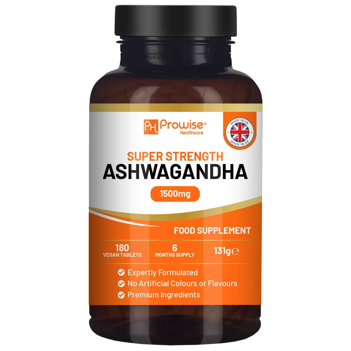 a bottle of ashwagandia supplement on a white background