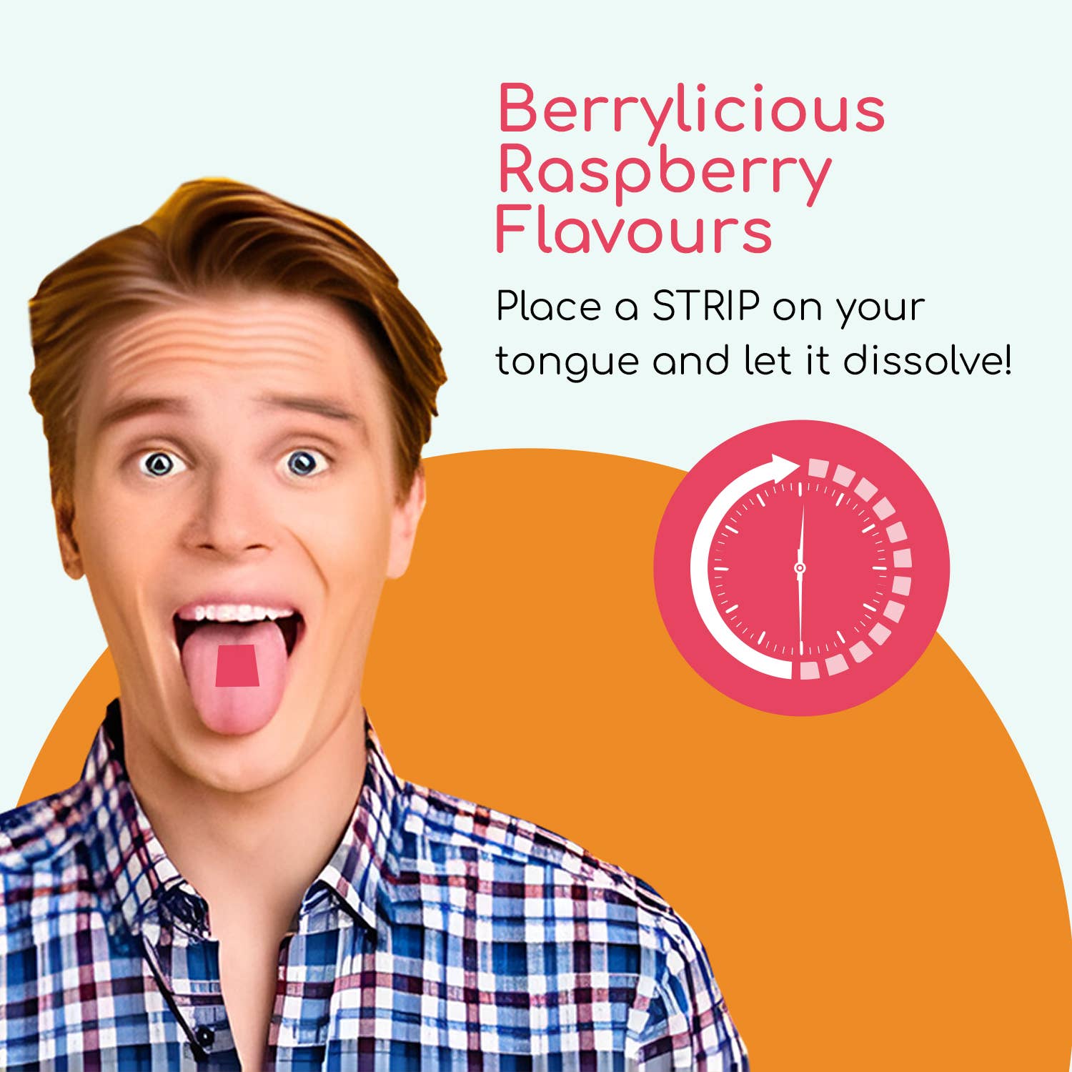 Berrylicious raspberry flavor strip dissolving on tongue