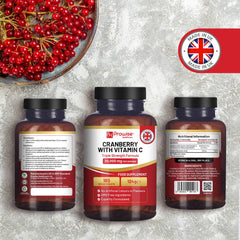 Triple Strength Cranberry with Vitamin C bottles and cherries